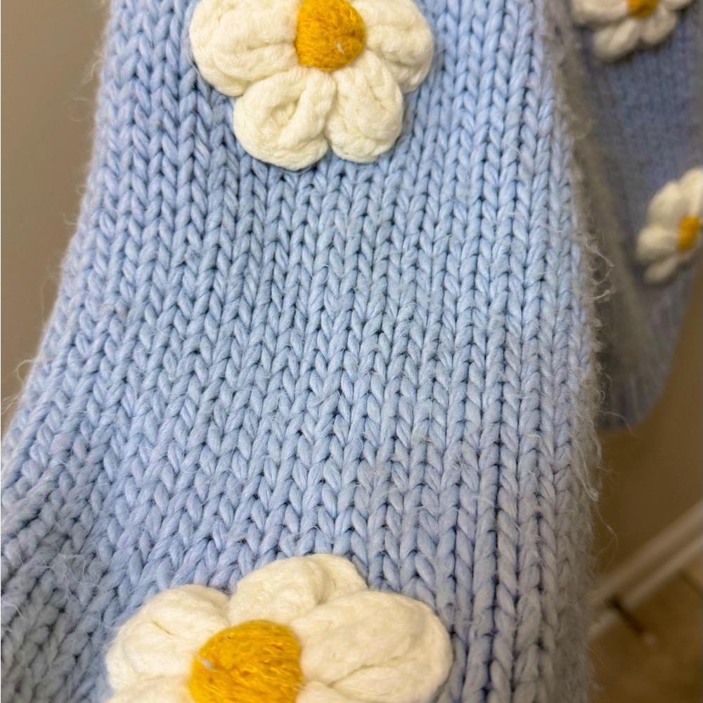 Altar'd State Light Blue Daisy-Appliqué Open-Front Cardigan - Picture 4 of 9
